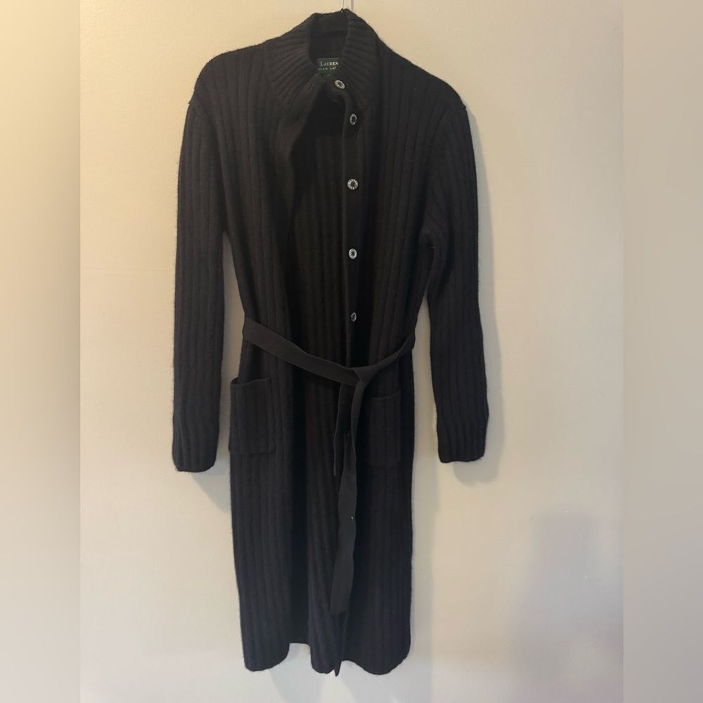 Lauren Ralph Lauren Women’s Belted Longline Knit Cardigan Duster Coat in Black